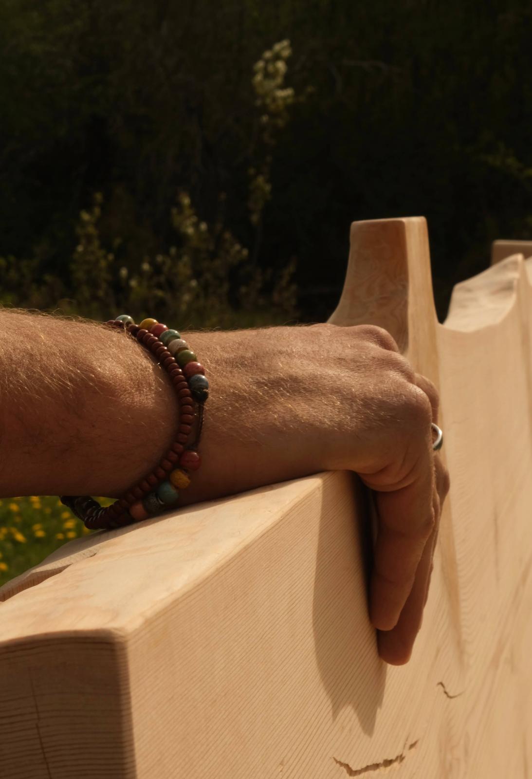 Solid wood bed frame handcrafted at Tatlayoko Lake, BC