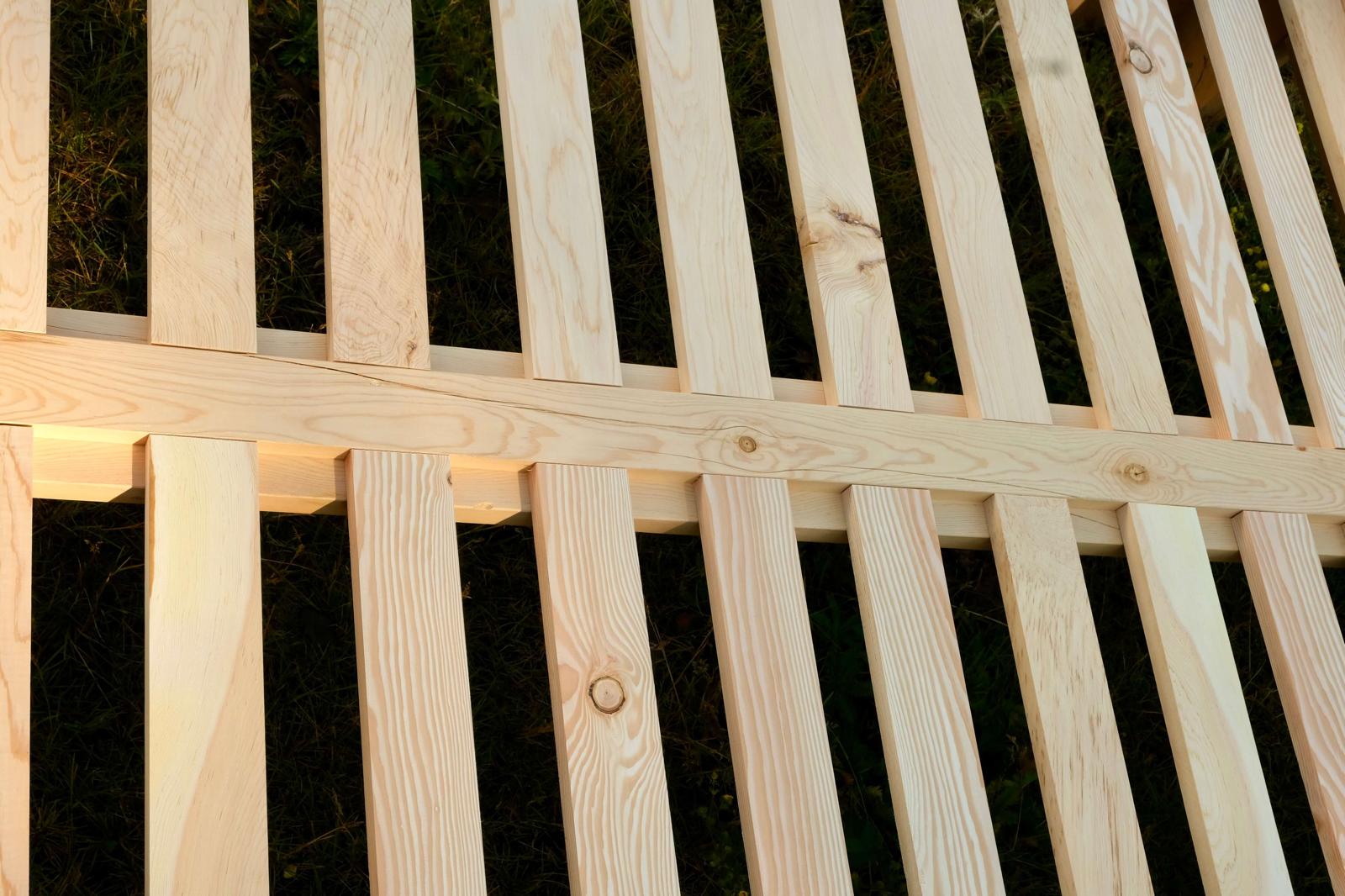 Solid wood slat system inside the Lilac bed frame, custom made in Canada
